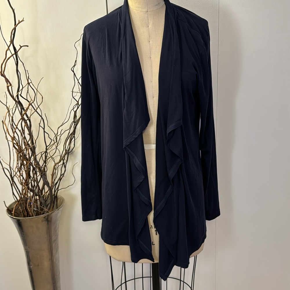 Long sleeve Navy Ruffle Open Front Cardigan Sweater